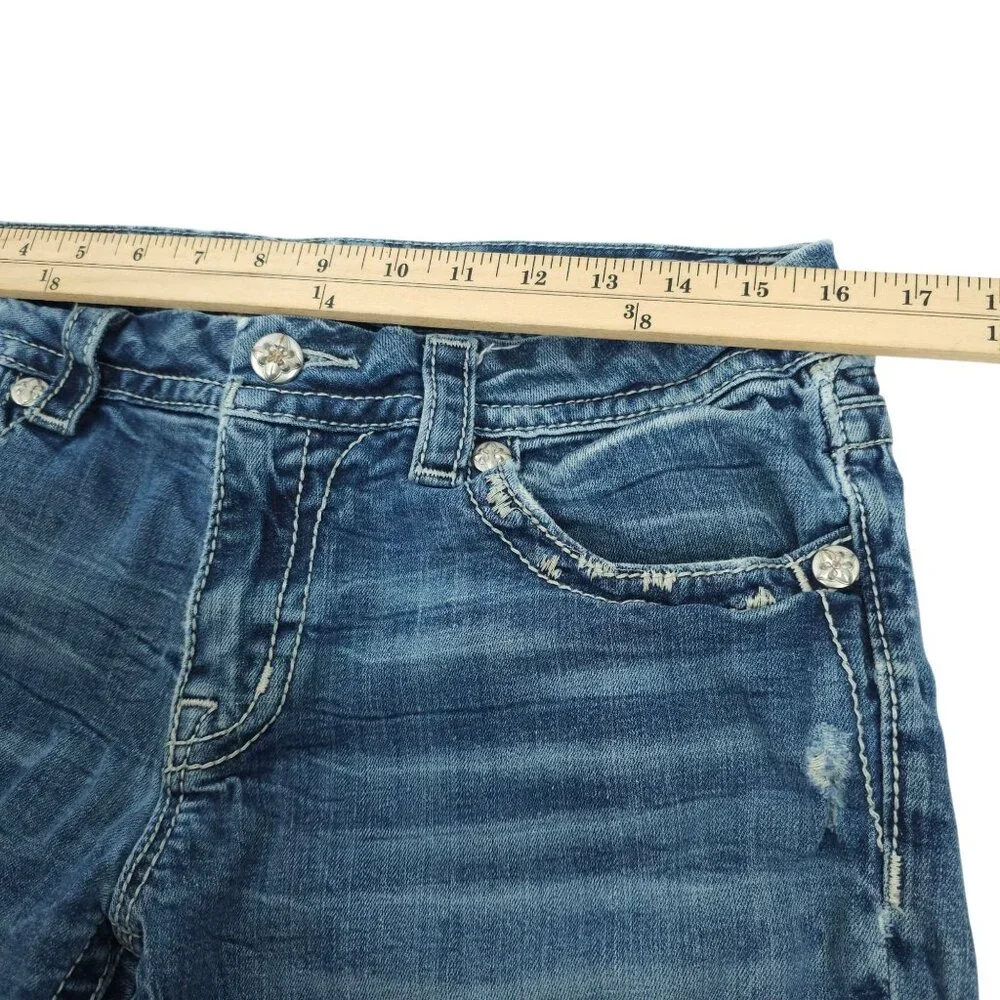 Miss Me Jeans Mid Rise Easy Boot Cut Faux Flap Size 30x29 READ Stretch Med Wash